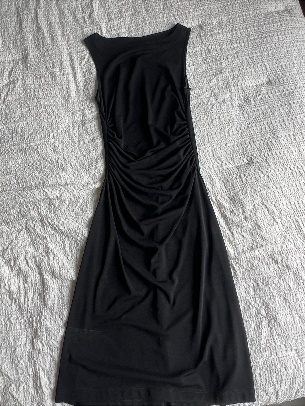 Black Sleeveless Midi Dress with Side Ruching Detail